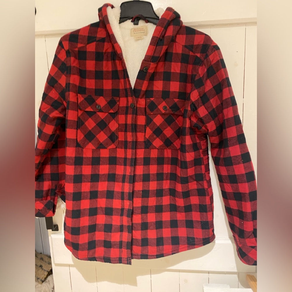 Women’s Lumberjack Shearling lined Hoodie Jacket Shirt Sz L